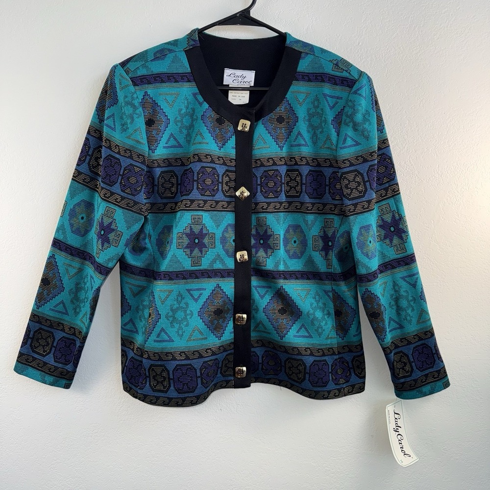Vintage NWT Lady Carol Jacket Womens Size 16 Southwestern Aztec USA Made 90s